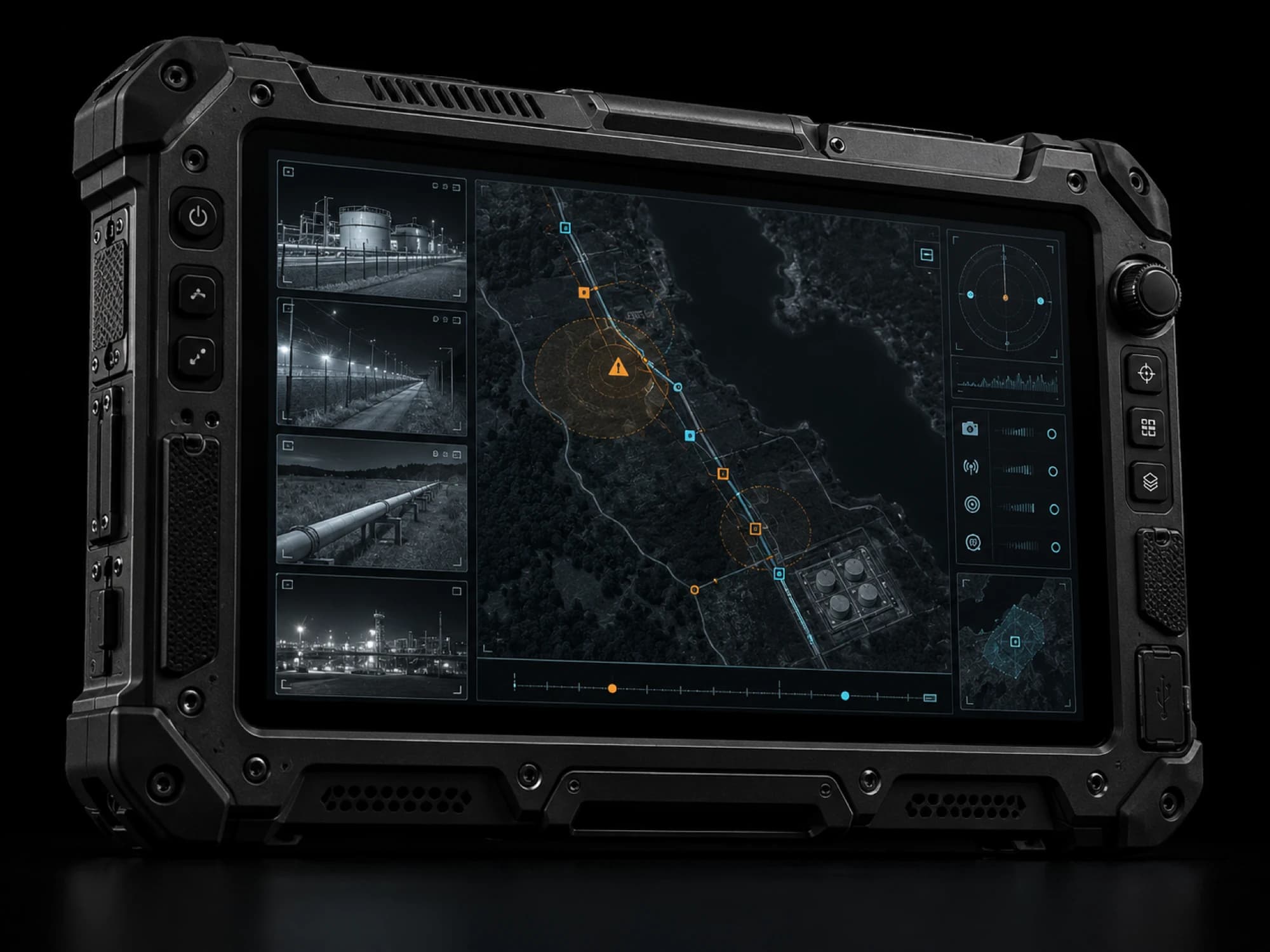 Engage Watch rugged tablet showing live pipeline monitoring interface